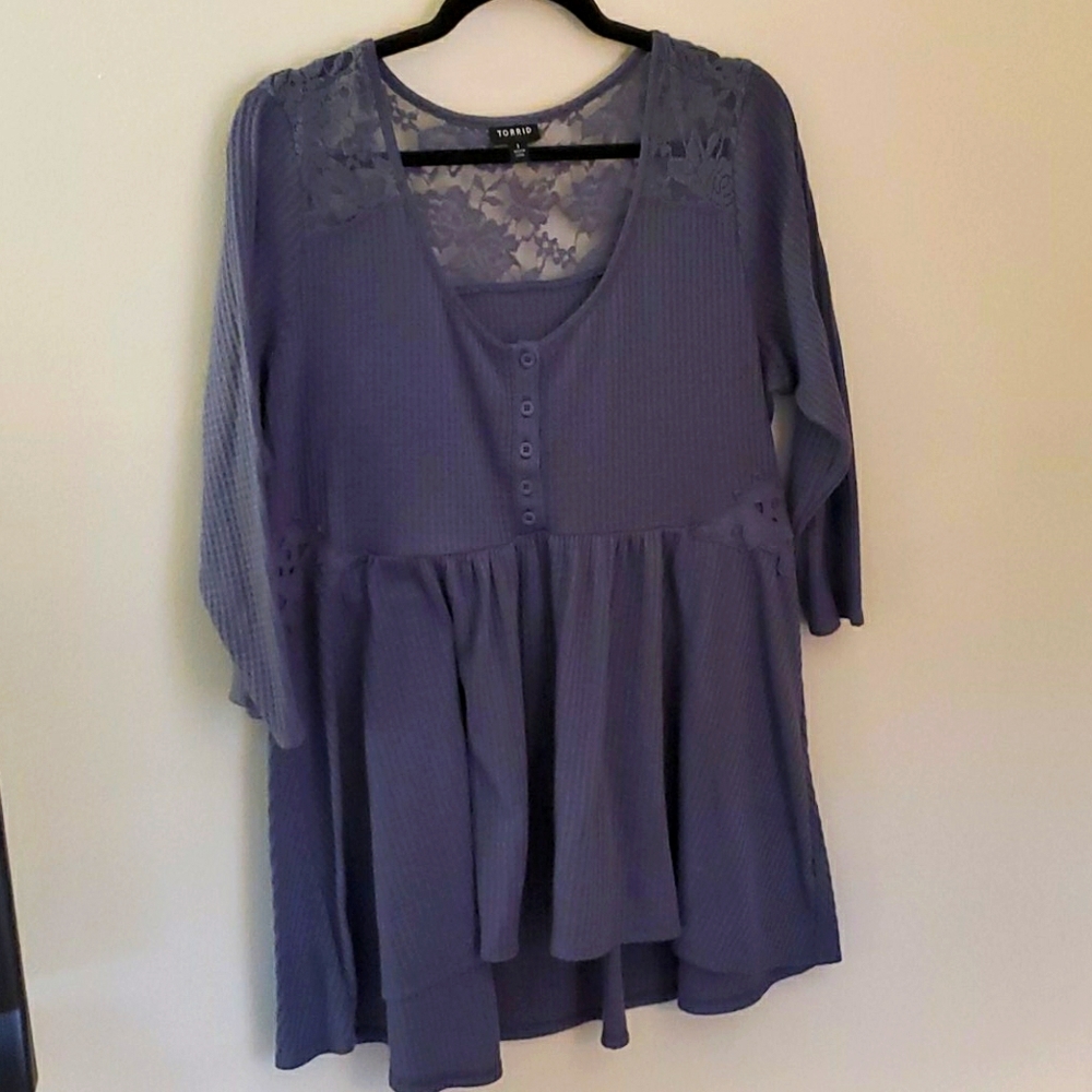TORRID Waffle knit tunic with lace